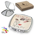 Luxury Square Pocket Mirror w/ Polished Plate & Silver Pattern Accent